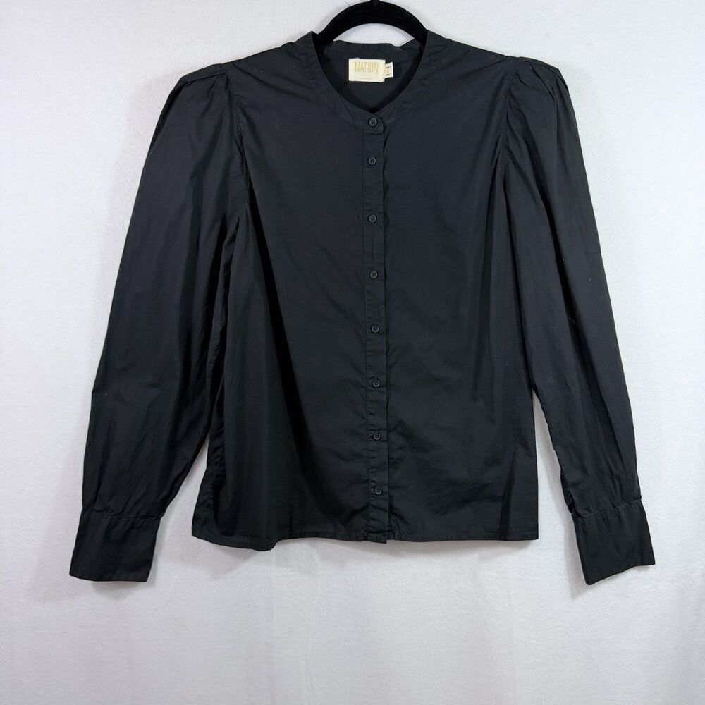 Nation LTD Black Pima Cotton Tallulah Bold Shoulder Button Up Top Blouse Size L